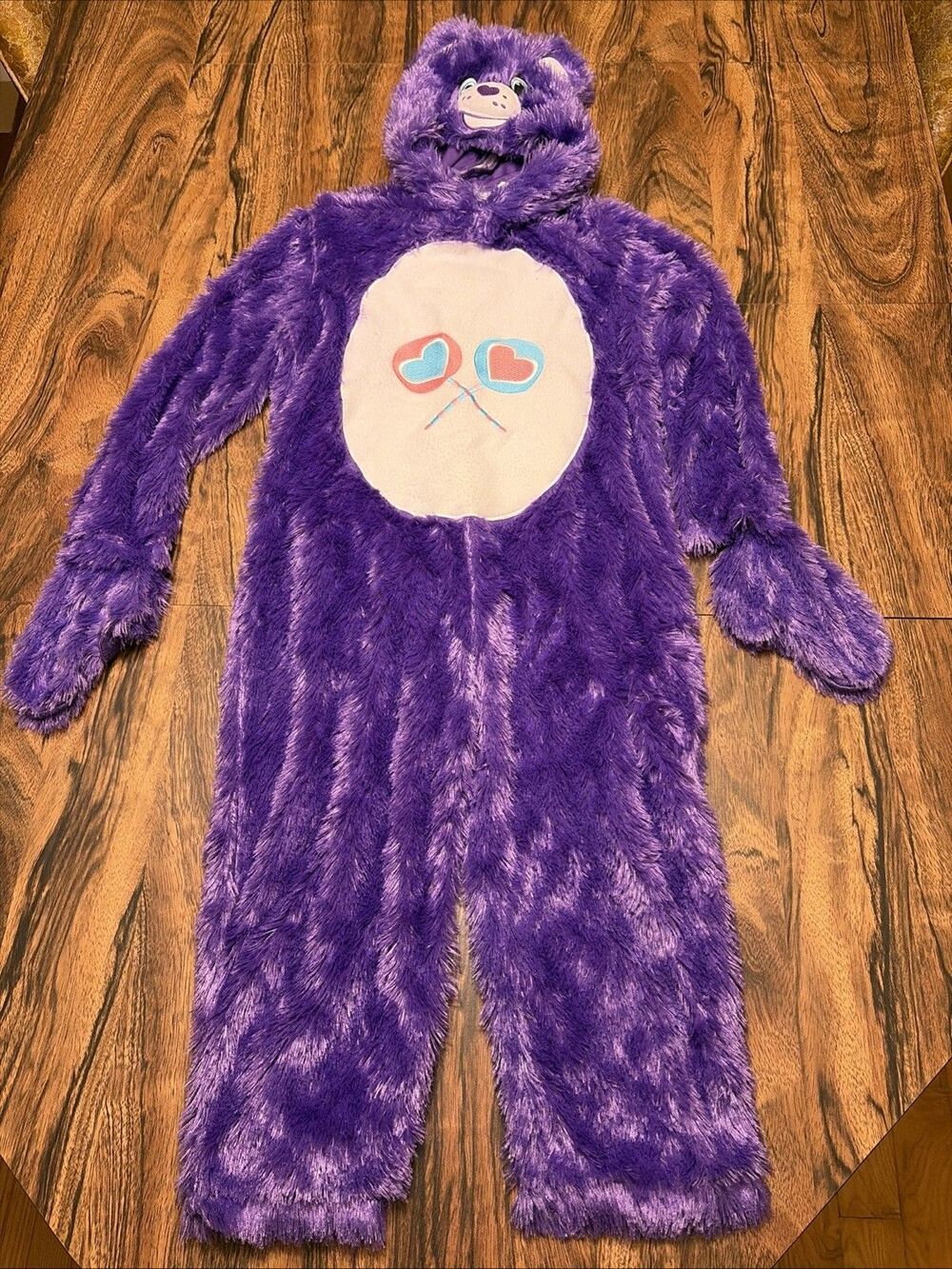 Care Bears Jumpsuit Child Small Purple Share Bear Costume Furry Flip Mitt Hooded - Picture 2 of 14